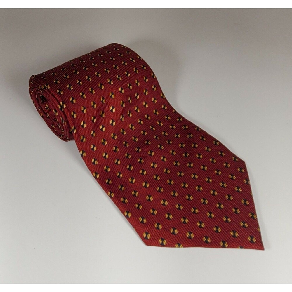 Nautica Tie Maroon Burgundy with Gold & Black Geometric Design 100% silk  4x58